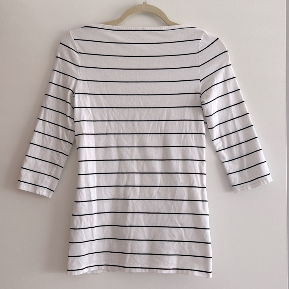 A new day Black and White Stripe Quarter Length sleeve Boat Neck Top Size XS - Picture 4 of 4